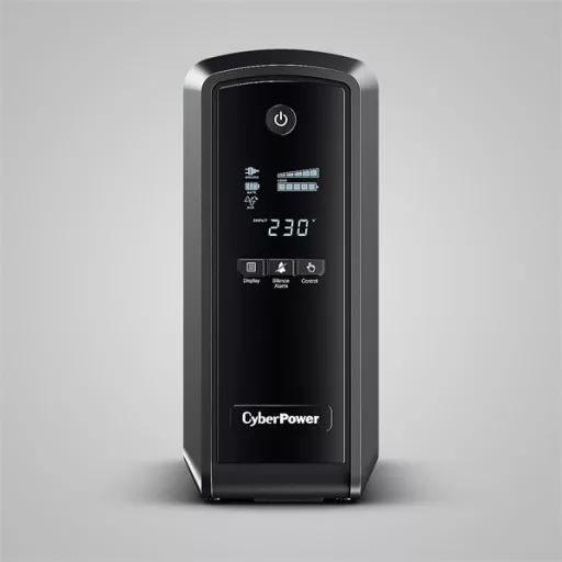 CYBERPOWER UPS, gaming, CP900EPFCLCD (6 aljzat) 900VA 540W, 230V szünetmentes tápegység +2 USB LINE-INTERAKTÍV, AVR