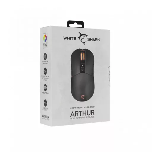 WHITE SHARK ARTHUR (GM-9005) gamer egér, 9D, fekete, 10000 dpi, RGB