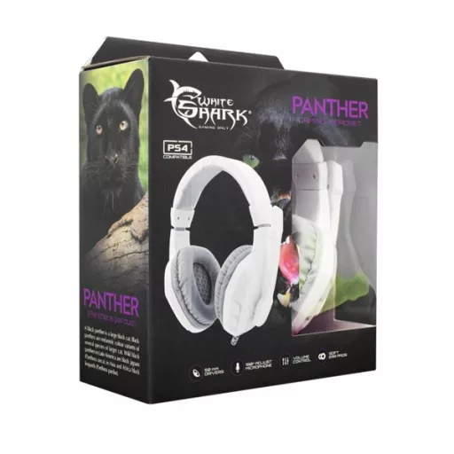 WHITE SHARK PANTHER gamer fejhallgató, fehér