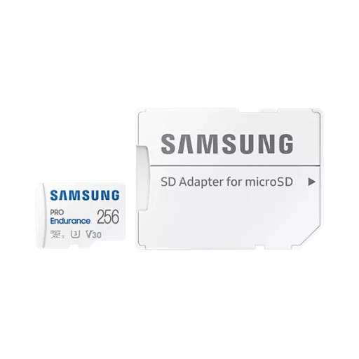 SAMSUNG Memóriakártya, PRO Endurance microSD kártya 256GB, CLASS 10, UHS-I (SDR104), + SD Adapter, R100/W40