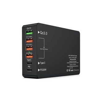   BLACKBIRD Dokkoló Töltőállomás 65W 4xUSB + 1xType-C + 1xPD 20W, Fekete