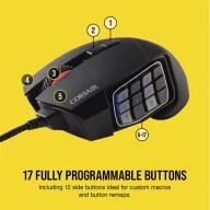   CORSAIR Vezetékes Egér Gaming, SCIMITAR RGB ELITE, 17 programozható gomb, RGB Világítás, 18000dpi, fekete