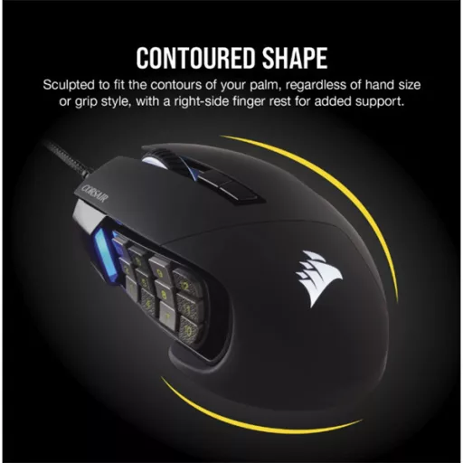 CORSAIR Vezetékes Egér Gaming, SCIMITAR RGB ELITE, 17 programozható gomb, RGB Világítás, 18000dpi, fekete