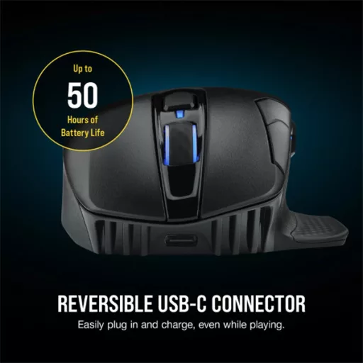 CORSAIR Vezetékes/Vezeték Nélküli Egér Gaming, DARK CORE RGB PRO, 8 programozható gomb, RGB, 18000dpi, fekete