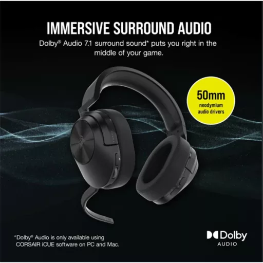 CORSAIR Vezeték Nélküli Headset, HS55 WIRELESS Gaming, 7.1 Hangzás, fekete