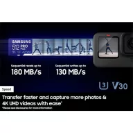   SAMSUNG Memóriakártya, PRO Plus + Reader microSDXC 128GB, CLASS 10, UHS-I, U3, V30, A2, R180/W130