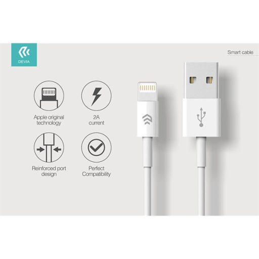 Devia Smart USB/Lightning töltő- és adatkábel, fehér, 2m