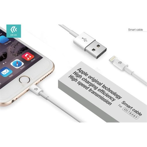 Devia Smart USB/Lightning töltő- és adatkábel, fehér, 2m