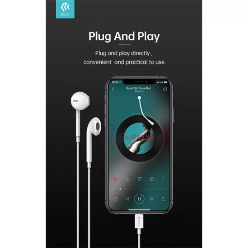 DEVIA UNIVERZÁLIS SZTEREÓ FELVEVŐS FÜLHALLGATÓ - LIGHTNING - STAR SERIES EARBUDS LIGHTNING EARPHONE - FEHÉR