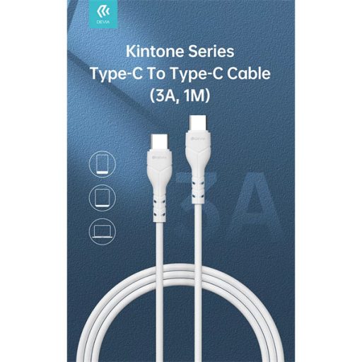 DEVIA USB TYPE-C - USB TYPE-C ADAT- ÉS TÖLTŐKÁBEL 1 M-ES VEZETÉKKEL - KINTONE SERIES TYPE-C TO TYPE-C CABLE - 60W, WHITE
