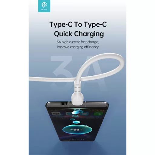 DEVIA USB TYPE-C - USB TYPE-C ADAT- ÉS TÖLTŐKÁBEL 1 M-ES VEZETÉKKEL - KINTONE SERIES TYPE-C TO TYPE-C CABLE - 60W, WHITE