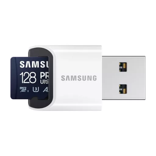 SAMSUNG Memóriakártya, PRO Ultimate microSD with Reader 128GB, Class 10, V30, A2, Grade 3 (U3), R200/W130, +Adapter