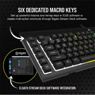   CORSAIR Vezetékes Billentyűzet Gaming, K55 RGB PRO, 6 programozható billentyű, Cseppálló, Csuklótámasz, US, fekete
