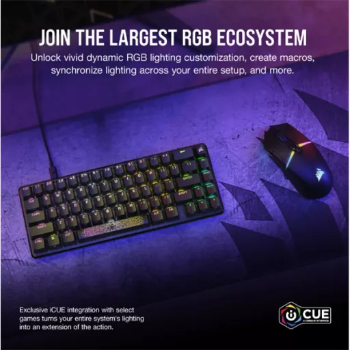 CORSAIR Vezetékes Billentyűzet Gaming, K65 PRO MINI RGB 65%, Optical-Mechanical, US, szürke