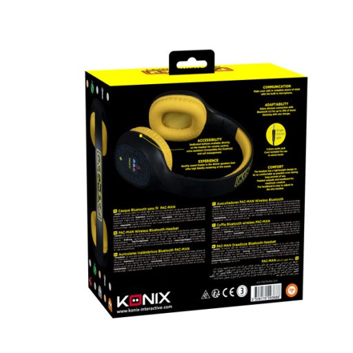 KONIX - PAC-MAN 2.0 Fejhallgató Vezeték Nélküli Bluetooth Gaming Stereo, Mikrofon, Fekete