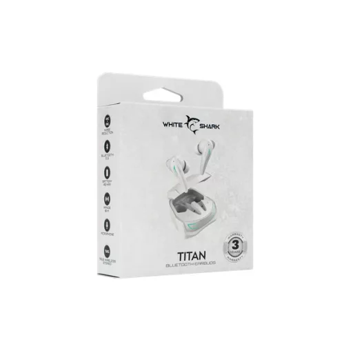 WHITE SHARK TITAN-W, GEB-TWS96W bluetooth In-ear fülhallgató mikrofonnal, ANC, ENC, fehér