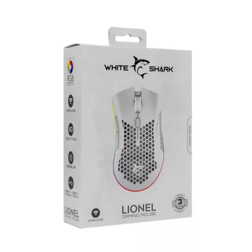 WHITE SHARK LIONEL-W, WGM-5012W vezeték nélküli gamer egér, fehér, 10000 dpi