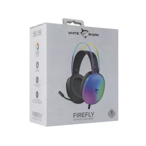 WHITE SHARK FIREFLY-B, GH-2342-B gamer fejhallgató, fekete/RGB, (3.5 Jack)
