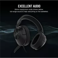   CORSAIR Vezetékes Headset, HS55 Gaming, Ultrakönnyű, Jack dugós, fekete