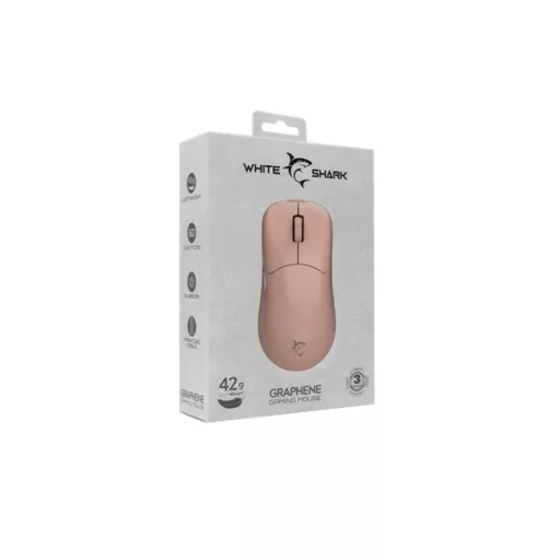 WHITE SHARK GRAPHENE-P, GM-5014P gamer egér,6D, pink, 6200 dpi, RGB