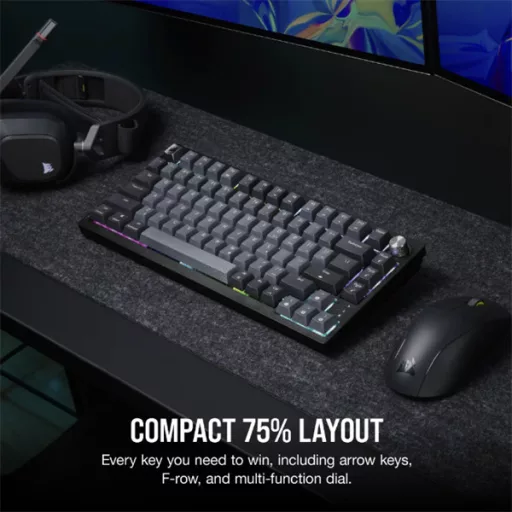 CORSAIR Vezeték Nélküli Billentyűzet Gaming, K65 PLUS 75%, Mechanikus, MLX Red switch, US, fekete