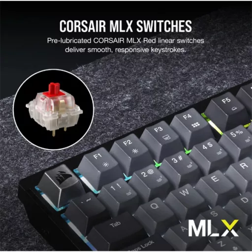 CORSAIR Vezeték Nélküli Billentyűzet Gaming, K65 PLUS 75%, Mechanikus, MLX Red switch, US, fekete