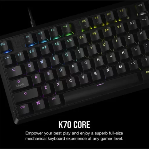 CORSAIR Vezetékes Billentyűzet Gaming, K70 CORE RGB, Mechanikus, MLX Red switch, 104 gombos, US, fekete