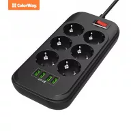   COLORWAY Hálózati elosztó, CW-CHE64B, 6 dugalj, 4xUSB, 2m, fekete