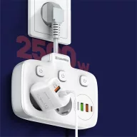   COLORWAY Hálózati elosztó, CW-CHE24PDW, 2 dugalj, 3xUSB-A, 1xUSB-C 2m, fekete