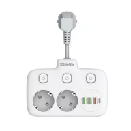   COLORWAY Hálózati elosztó, CW-CHE24PDW, 2 dugalj, 3xUSB-A, 1xUSB-C 2m, fekete
