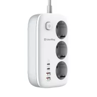   COLORWAY Hálózati elosztó, CW-CHE34PDW, 3 dugalj, 4xUSB (2xUSB-A, 2XTYPE-C) GaN3 Pro PD 2m, 65W, fekete