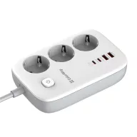   COLORWAY Hálózati elosztó, CW-CHE34PDW, 3 dugalj, 4xUSB (2xUSB-A, 2XTYPE-C) GaN3 Pro PD 2m, 65W, fekete