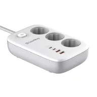   COLORWAY Hálózati elosztó, CW-CHE34PDW, 3 dugalj, 4xUSB (2xUSB-A, 2XTYPE-C) GaN3 Pro PD 2m, 65W, fekete