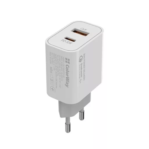 COLORWAY USB töltő adapter, Power Delivery Port PPS USB (Type-C PD + USB QC3.0) (30W) white (CW-CHS037PD-WT)