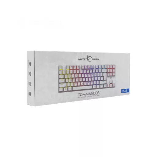 WHITE SHARK WS GK-2106W/BL-HU COMMANDOS fehér mechanikus billentyűzet, magyar, 88 kék gomb