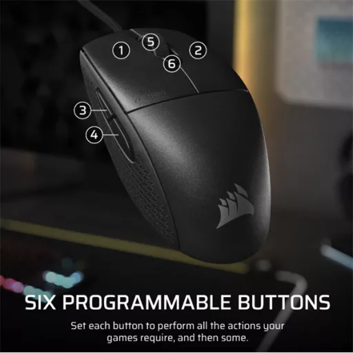 CORSAIR Vezetékes Egér Gaming, M55 Lightwight, 6 programozható gomb, Ultra-könnyű, 16000dpi, fekete
