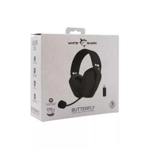 WHITE SHARK BUTTERFLY-B, GH-2442B, vezeték nélküli gamer fejhallgató, fekete