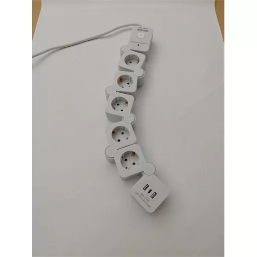 SPS túlfeszültségvédő elosztó, 1,5 méteres, 5 DIN + 2 USB + 1 USB-C, flexi