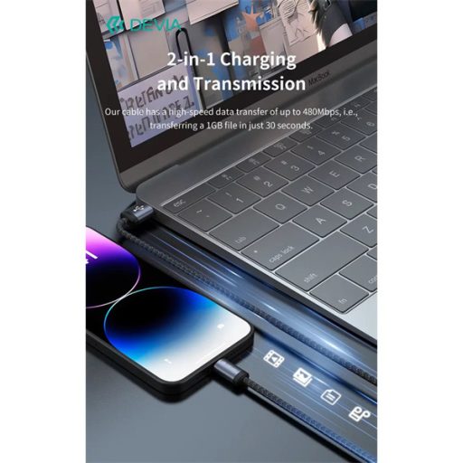 DEVIA ST108035 Gracious v2 12W USB/Lightning adat-és töltőkábel, fekete, 1m