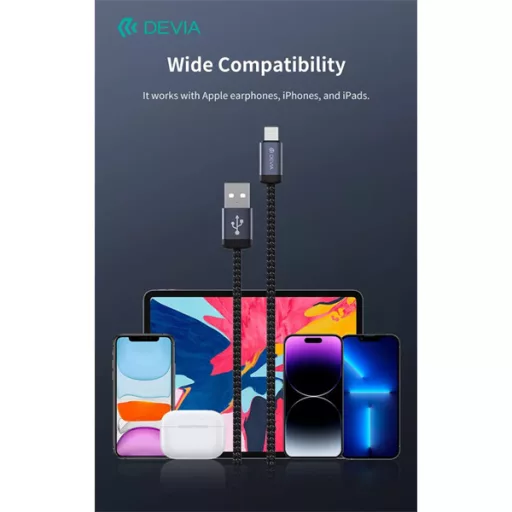 DEVIA ST108035 Gracious v2 12W USB/Lightning adat-és töltőkábel, fekete, 1m