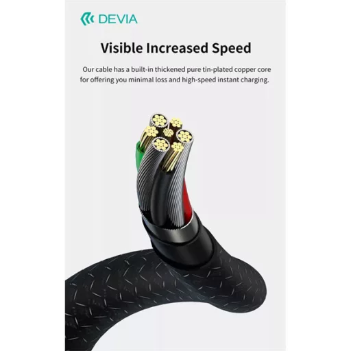 DEVIA ST108035 Gracious v2 12W USB/Lightning adat-és töltőkábel, fekete, 1m