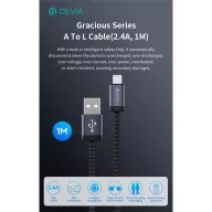   DEVIA ST108035 Gracious v2 12W USB/Lightning adat-és töltőkábel, fekete, 1m