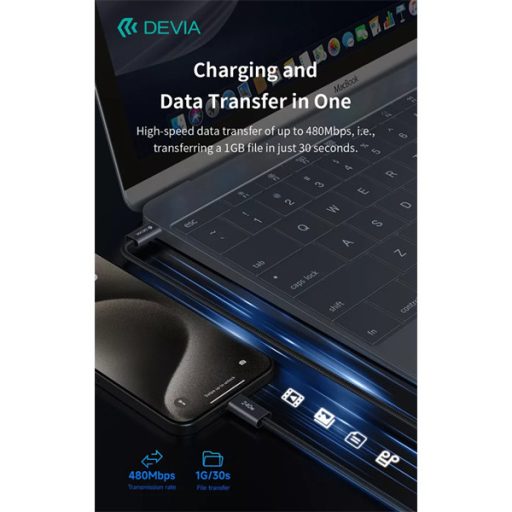 DEVIA ST108721 Extreme Speed PD 240W, USB-C - USB C (Type-C) adat-és töltőkábel, fekete, 2m