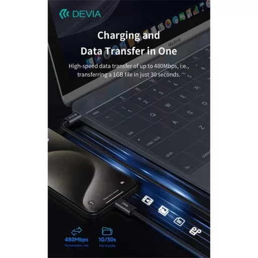 DEVIA ST108721 Extreme Speed PD 240W, USB-C - USB C (Type-C) adat-és töltőkábel, fekete, 2m