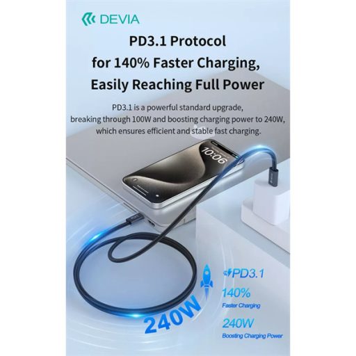 DEVIA ST108721 Extreme Speed PD 240W, USB-C - USB C (Type-C) adat-és töltőkábel, fekete, 2m