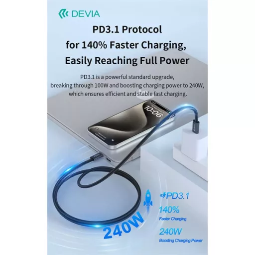 DEVIA ST108721 Extreme Speed PD 240W, USB-C - USB C (Type-C) adat-és töltőkábel, fekete, 2m