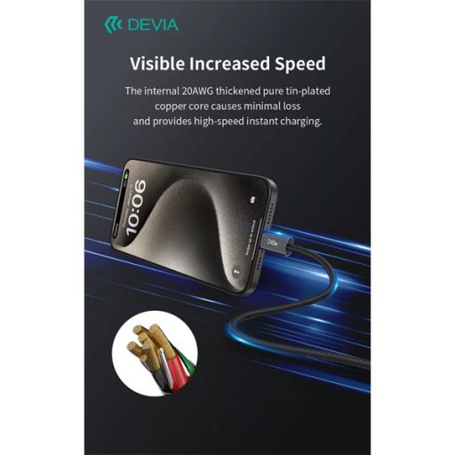 DEVIA ST108721 Extreme Speed PD 240W, USB-C - USB C (Type-C) adat-és töltőkábel, fekete, 2m