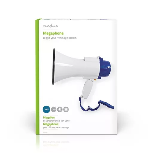 Nedis MEPH150WT megafon,  hatótáv: 250m, max. hangerő: 115dB, beépített mikrofonb, beépített sziréna, felvéte