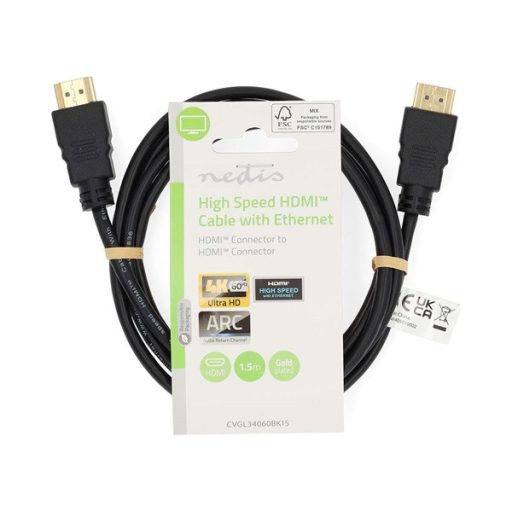 Nedis CVGL34060BK15 ultra HD HDMI kábel, HDMI dugó - dugó, 4K@60Hz, ARC, 18 Gbps, aranyozott csatlakozók, hossz 1.5m