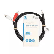   Nedis CAGL22200BK20 sztereo audió kábel, 3,5 Jack dugó - 2 X RCA dugó, hossz 2m